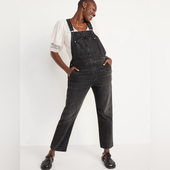 NWT! Slouchy Straight Black Wash Workwear Nonstretch Jean Overalls - Size 16 💛 - Picture 4 of 9